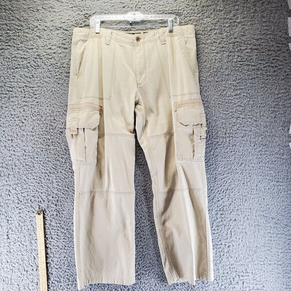 Old Navy Pants Men 36x32 Tan Loose Cargo Pockets 100% Cotton Canvas - Picture 6 of 12